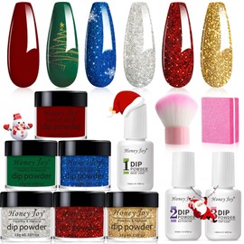 Dip Powder Nail Kit Starter, Blue Red Green Glitter Nail Fine Dipping Powder Colors No Need Lamp Cure,Like Gel Polish Effect,Even & Smooth Finishing (Dip-9pcs-04)