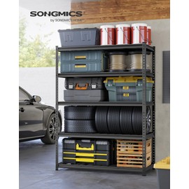 SONGMICS 5-Tier Storage Shelves, Heavy-Duty Garage Shelving, Adjustable Shelving Unit, Steel Shelf, Boltless Assembly, for Garage, 2,200 lb Load, 24 x 48 x 72 Inches, Ink Black UGLR454B01