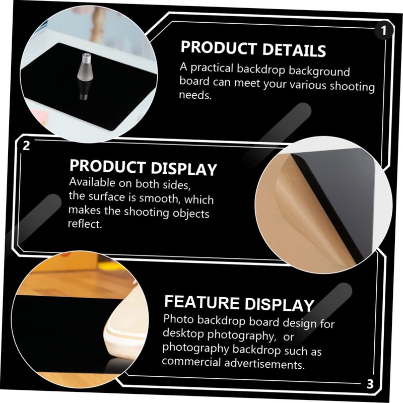 KOMBIUDA 2pcs Black Acrylic Photography Reflective Display Board Tabletop Photo
