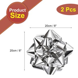 MECCANIXITY 8 Inch Large Gift Bow Self Adhesive Metallic Christmas Bows Silver for Gift Wrapping, Present Baskets, Party Decoration, Holiday, Wedding 2Pcs