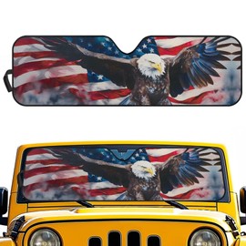 Pirexcny Flag Eagle Windshield Flag Sunshade Sun Shade Heat Shield Sun Visor Mat Compatible with Jeep Wrangler Rubicon Sahara TJ JK JKU 2 Door & 4 Door Automotive Interior Accessories