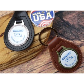 AIRSTREAM Vtg.  WHITE AIRSTREAM GENUINE LEATHER KEY FOB CHAIN RING RV TRAILER CAMPER NOS