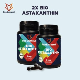 RedExtreme Organic Astaxanthin Capsules 2 x 90 Double Pack Astaxantin High Dose & Organic 8 mg Astaxanthin per Capsule Premium Astaxanthin Algamo® from the Blood Rain Algae (Haematococcus Pluvialis)