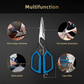 Multipurpose Utility Scissors for Use, Large Sharp Blade Shears for Chicken Poultry Fish Meat Turkey Vegetables - Stainless Steel Scissors