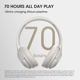 DOQAUS Bluetooth Headphones Wireless, 70H Playtime Bluetooth 5.3 Wireless Headphones Over Ear, 3 EQ Modes, Hifi Stereo Foldable Headphones with Microphone, Soft Earpad, for Phone PC Travel(Light Grey)