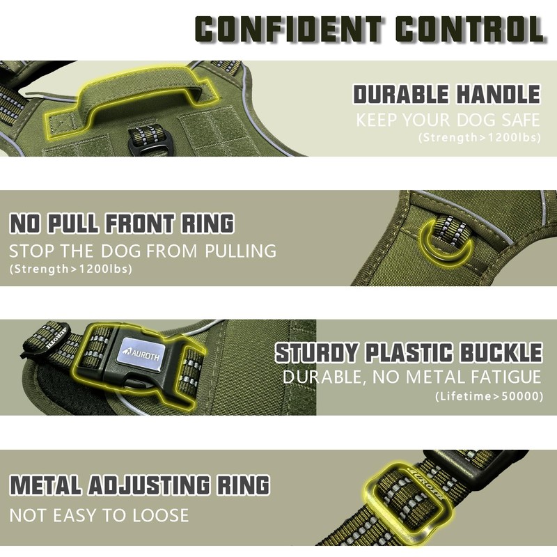 AUROTH Tactical Dog Harness for Large Dogs No Pull Adjustable