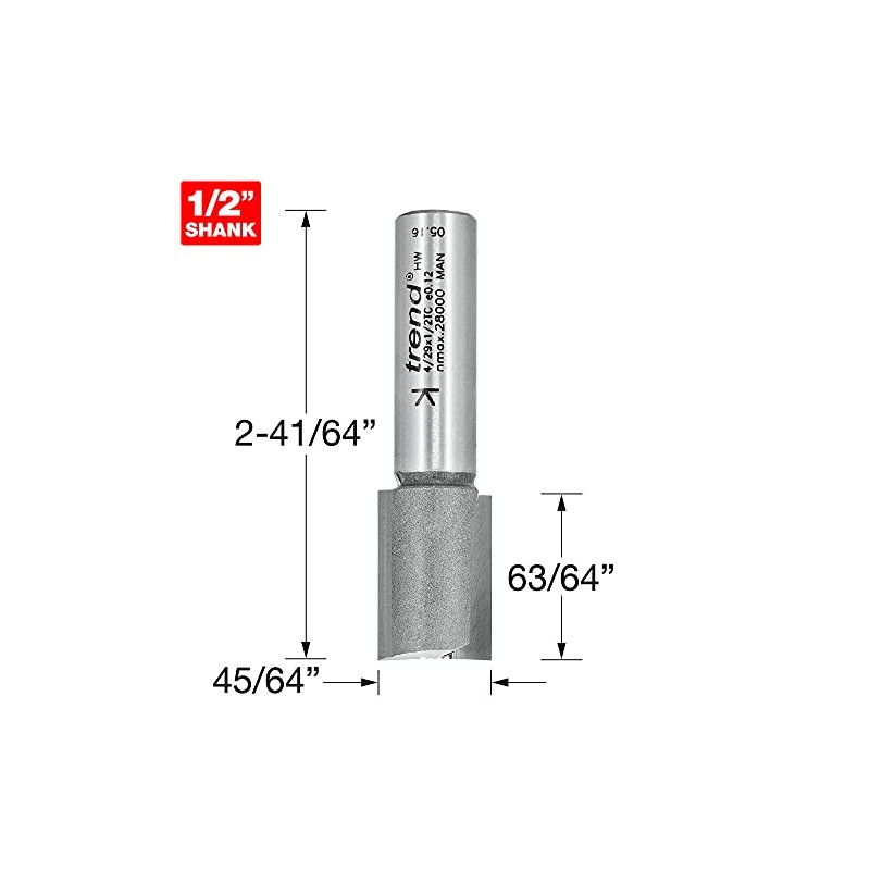 Trend Professional Straight Two Flute Router Cutter, 1/2 Inch Shank,