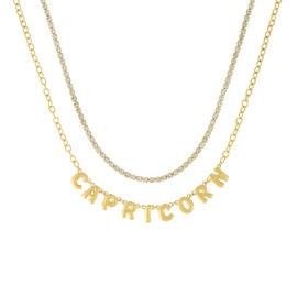 Madison Tyler Zodiac Bubble Letter Necklace Gold | Rhinestone Necklace for Women | Trendy Layered Necklaces for Women 2024 | CAPRICORN Necklace for Women | Birthday Gifts Astrology Gifts for Women