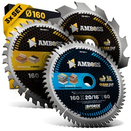 Diameter 160 x 20 hand circular saw blade set suitable for Bosch PKS 55 A, Festool HKC 55 EB, Metabo KS 55 - AMBOSS WERKZEUGE® 160 x 20 saw blade assortment