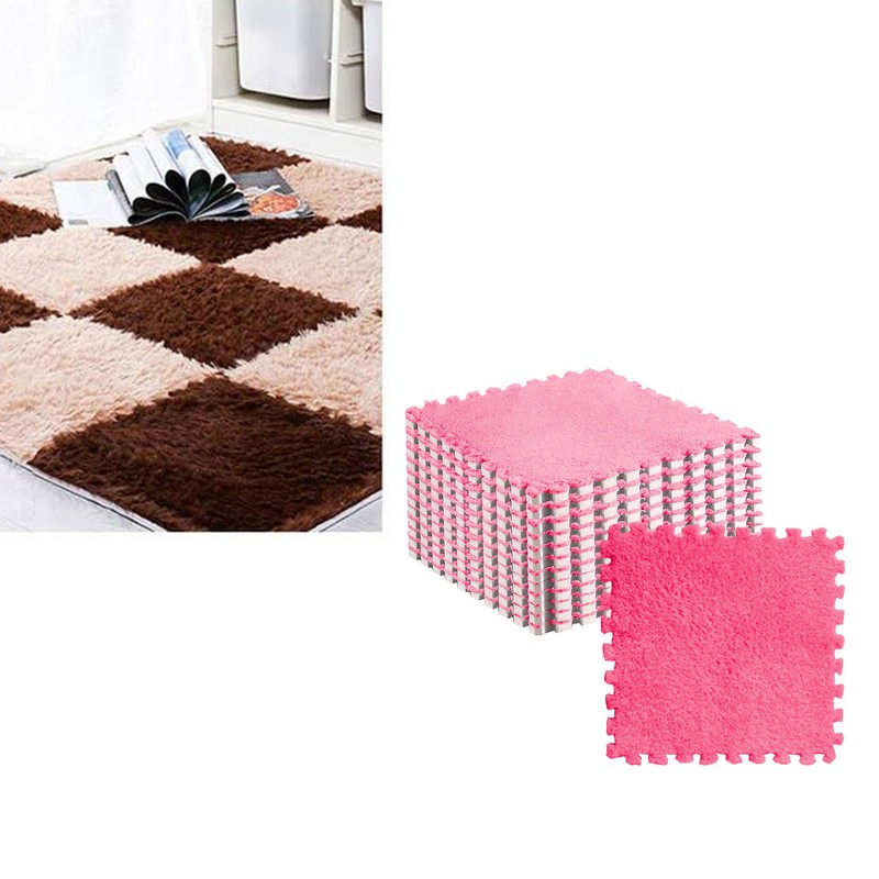 10pcs Plush Puzzle Floor Foam Mat Tiles Fluffy Cuttable Anti
