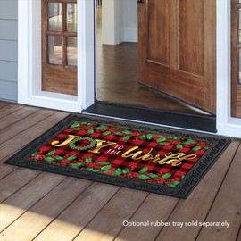 Briarwood Lane Joy to The World Christmas Doormat Checkered Berries 30" x 18"