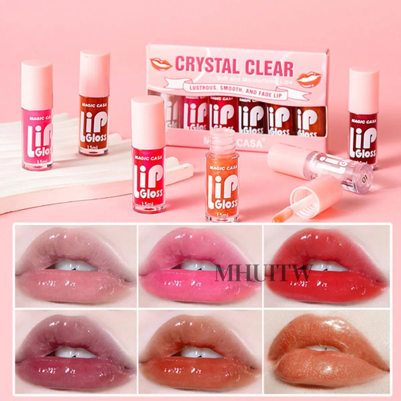 Kit 6pzs Aceites Labios Cristal Gloss Hidratantes Durables Rosa