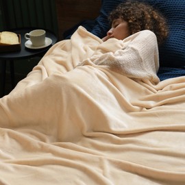 PHF Ultra Soft Fleece Blanket Queen Size, No Shed No Pilling Luxury Plush Cozy 300GSM Lightweight Blanket for Bed, Couch, Chair, Sofa Suitable for All Season, 90" x 90", Cream