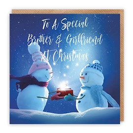 Hunts England - Brother And Girlfriend Christmas Card - To A Special Brother & Girlfriend At Christmas - Starry Night Collection - Fun Card