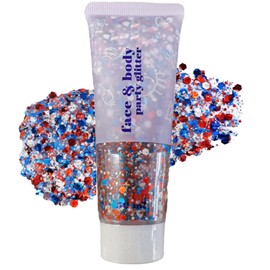 Red White and Blue Body Glitter Stick, Sparkling Face Hair Makeup for Outfit Women Kids, Chunky Sparkling Sequins Glitter Face Paint