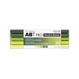 Tombow 56971 ABT PRO Alcohol Markers, Green Tones, Set of 5 Colors – Dual Tip, Permanent Art Markers Feature Chisel and Brush Tips Perfect for Coloring, Sketching, and Creating Color Gradients