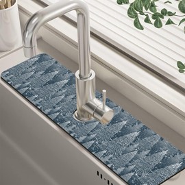 Christmas Forest Sink Faucet Absorbing Mat Pine Spruce Sink Splash Guard Faucet Mat Draining Mat Fast Drying Sink Protectors for Kitchen and Bathroom 5.5"×24"
