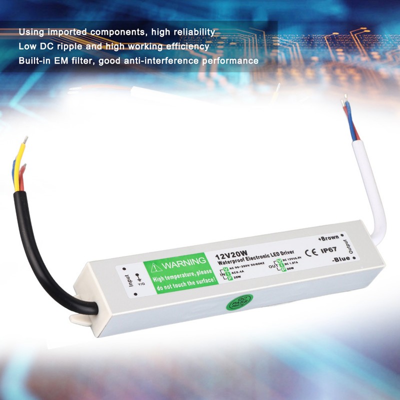 12V 20W Outdoor Waterproof LED Power Supply LED Driver Switch
