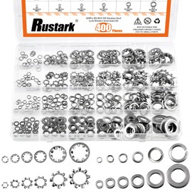 Rustark 400Pcs 6 Sizes 304 Stainless Steel Metric M3-M10 External & Internal Star Washers & Split Lock Washer & Flat Washer Assortment Kit Spring Lock Washers for Home Industry Construction
