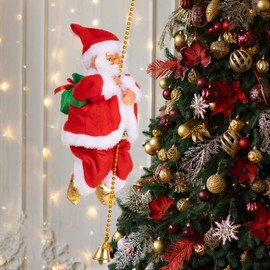 Santa Claus Climbing Beads,Santa Claus Climbing Rope Ladder, Electric Christmas Climbing Santa Rope Decoration Climbing Santa with Music Christmas Electric Toy Christmas Decor Christmas Ornaments(Red)
