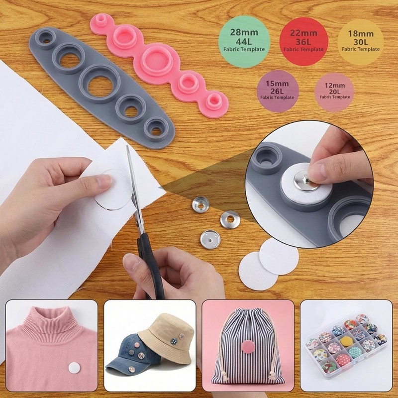 7-Pcs Universal Cover Button Maker with 5 Fabric Template, 5