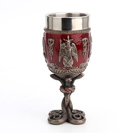 Veronese Design 6 7/8 Inch Baphomet Crimson Jeweled Serpent Chalice Stainless Steel Tumbler