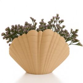 Print Level 3D Centerpieces Vase - 6.8 Inch Shell-Inspired Sea Shell Vase with 3D Printing Texture, Cute and Compact Seashell for Small Flowers or Air Plants, Made in The USA (Beige)