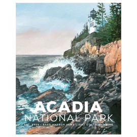 Stamp My Passport Acadia National Park Poster - Vintage Travel Art Featuring Bass Harbor Lighthouse - Adventure Decor for Home, Bedroom, Office - Unframed - 11x14 Inches - Made in USA