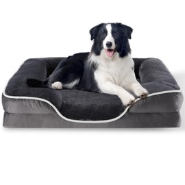 FluffyDream 35'' Orthopedic Dog Bed, Memory Egg-Crate Foam Pet Couch Bed with Washable Removable Cover, Grey