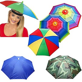 5 Pack Umbrella Hat, Sports Head Umbrella Hats for Adult Kids Women, 21" Diameter Folding Waterproof Rainbow Fishing Headwear for Outdoor Party Beach Hiking