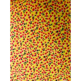 unknown VTG Tiny Ditzy CALICO YELLOW w/ Red and Black Florals  Cottagecore BTFQ #2