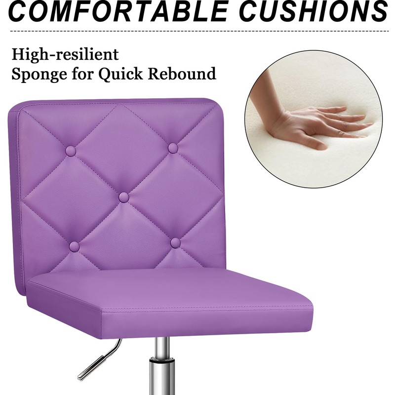 VECELO PU Leather Mid-Back Armless Vanity Chair Adjustable Height 360°