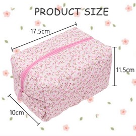 Aucuu Floral Makeup Bag, Cotton Toiletry Bag, Travel Makeup Bag, Portable Travel Cosmetic Bag, Large Capacity Floral Toiletry Bag, Quilted Wash Organizer Pouch for Women Girls Ladies for School,Travel
