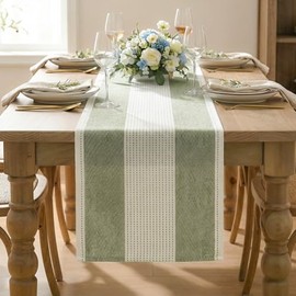Artoid Mode - Camino de mesa rústico, color verde salvia, 13 x 90 pulgadas, tela de temporada, cocina, comedor, día festivo, boda, decoración de mesa para el hogar, fiesta en interiores