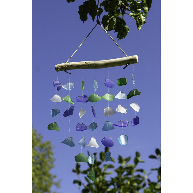 Recycled Glass Driftwood Mobile – Boho Gentle Wind Chime for