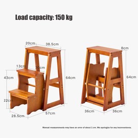 Bidesen Flip N' Step Wooden Step Stool - Solid Pine, Non-Slip & Foldable | Kids Safety Stool for Kitchen, Bathroom | Display Shelf for Home Decor(Brown 3 Layers)