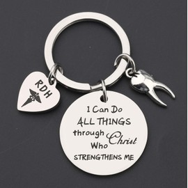 LQRI Dentist Gift Registered Dental Hygienist Gift I Can Do All Things Through Christ Who Strengthens Me Keychain Dental Jewelry Dentist Retirement Gift RDH Graduation Gift (sliver)