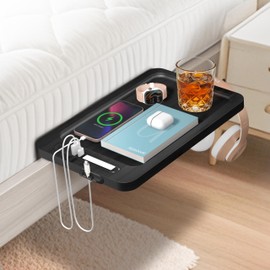 EIDDIZZ Bedside Shelf for Bunk Bed - Dorm Bed Shelf with Cup Holder, Night Light Socket, and Hook Versatile for Dorm Room Essentials, Loft Nightstand, and Dorm Bed Storage Solution