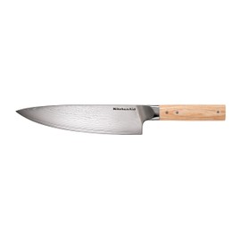 KitchenAid Premium 8-Inch Forged Chef Knife - AUS-10 Damascus Steel Blade, Triple Rivet Pakkawood Handle, Sharp Kitchen Knife, Natural