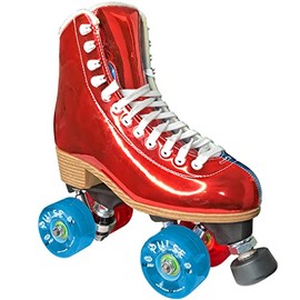 Jackson - EVO Viper Roller Skates for Women and Girls with Atom Pulse Lite Wheels, High Top Hologram Quad Skates, (Red/White/Blue)