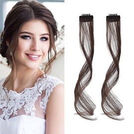 XFSRG 2 Stück Fringe Pony Haarteil 35 cm Side Air Bangs Synthetischer Pony Haarspangen zum Anklipsen mit Schläfen für Frauen(Dunkelbraun)