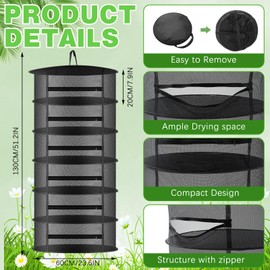 Vesici 6 Layer Camping Drying Rack, 23.6” x 51” Extra Tall Herb Drying Net with Storage Bag, Outdoor Hanging Foldable Mesh Organizer for Herbs, Flowers, Clothing & Food