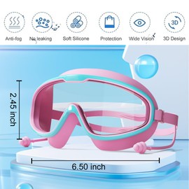 Kids Swim Goggles HD Children's Large Frame Waterproof and Anti-fog Swimming Goggles with Nose Cover Swim Dive and Splash(Blue Yellow+Blue)