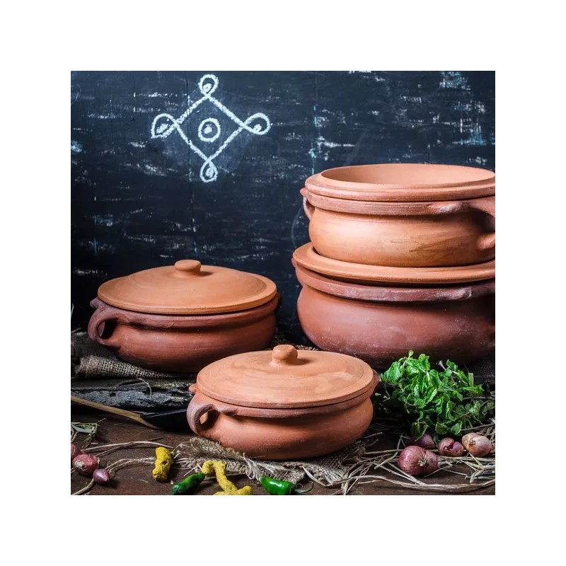 Ancient Cookware, Indian Clay Curry Pot, Medium, 8 Inch, 1.5