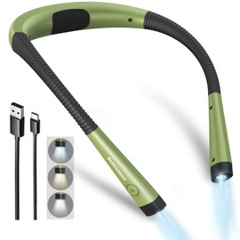 Glocusent Book Light, 3-Color & 6-Brightness Reading Light, Bendable Neck Light, 80-hr Lasting Rechargeable Book Light, Perfect Reading Lights for Books in Bed, Knitting, Repairing, Book Lovers Gifts