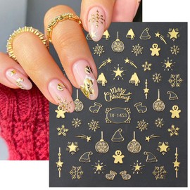 8 Sheets Christmas Nail Stickers for Nail Art Gold Snowflake Nail Art Stickers Self-Adhesive Gingerbread Man Elk Nail Decoration Christmas Tree Santa Claus Nail Decals for Women Girls Nail Art Design