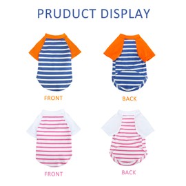 SETSBO Dog Clothes for Small Dog, Breathable Stretchy Dog Raglan Shirt, Soft Comfortable Cat Puppy Kitten Pet Apparel Outfits (M(4-7lb), Orang Blue & White Pink)