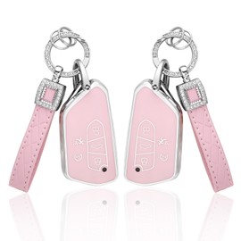 1797 2 Pack Key Fob Cover for VW Volkswagen Atlas ID.4 Golf GTI R 2024 2023 2022 Accessories Pink Bling Car Keychain Case Shell 5 Button Cute TPU