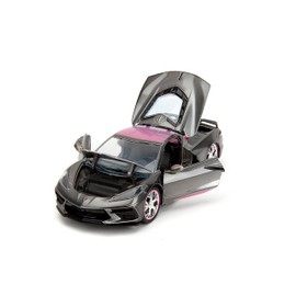 Pink Slips 1:24 W2 2020 Chevy Corvette Stingray Die-Cast Car w/Base, Toys for Kids and Adults(Metallic Grey/Pink)