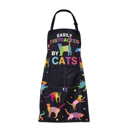 ENSIANTH Cat Apron With Pockets Cat Kitchen Apron Funny Cat Cooking Apron Easily Distracted By Cats Lover Gifts for Cat Mom gift (cat apron)